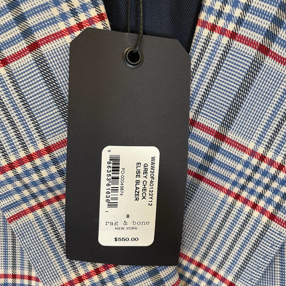 Rag & Bone Elise Wool Check Blazer Jacket Gray Blue Red White Plaid NWT 8 - Picture 4 of 8